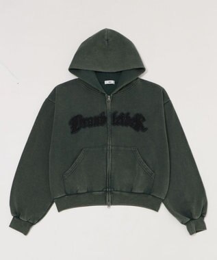 WEGO 【ユニセックス着用ITEM/MLサイズ展開】ショートグラフィックZIPパーカー ダークグリーン