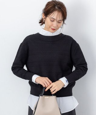 組曲 S 編み柄ディテールニット ブラック系