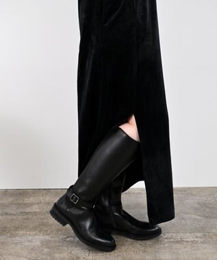 Pointer 本革ベルトデザイン 裏起毛 ロングブーツ ブラック