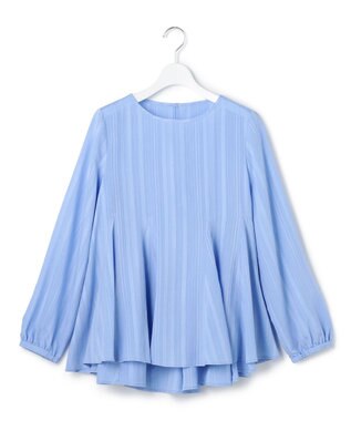 23区 【先行予約】ドビーストライプ クルーネック フレアブラウス スカイブルー系