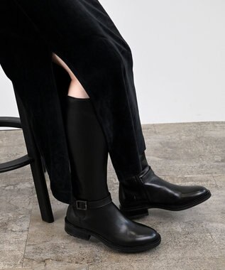 Pointer 本革ベルトデザイン 裏起毛 ロングブーツ ブラック