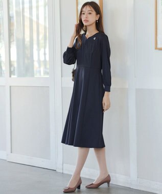 Tiaclasse 【セレモニー・洗える】ハートネックくるみ釦ワンピース ネイビー