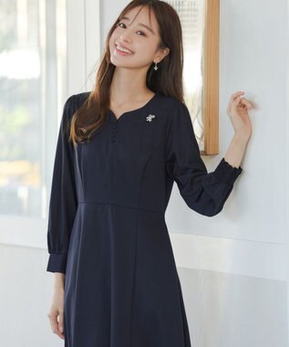 Tiaclasse 【セレモニー・洗える】ハートネックくるみ釦ワンピース ネイビー