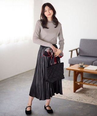 ANY 【洗濯機可】ラメハイネックＴシャツ グレー