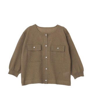YECCA VECCA ノーカラー7分袖ポケットカーディガン Dark Beige