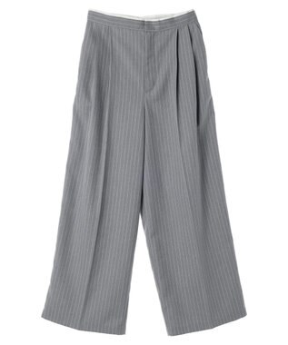 earth music&ecology ピンストライプストレートパンツ Stripe Light Gray