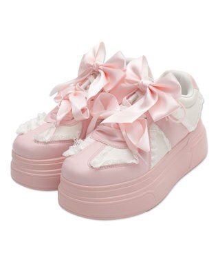 WEGO ダブルリボンフリルスニーカー ライトピンク