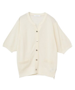 Green Parks スキッパー半袖ニットカーディガン Off White