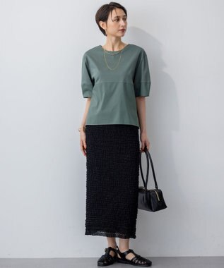 23区 【洗える】シルエットスムースコンビ バックフレア カットソー モスグリーン系