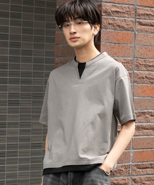WEGO 【ユニセックス着用ITEM/MLサイズ展開】フェイクレイヤードキーネックT（SS） スミクロ