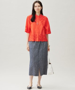 自由区 エンブロイダリーローンシャツ ブラウス マンダリン