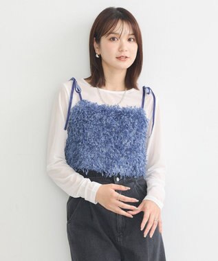 earth music&ecology ベロアリボンフェザービスチェ