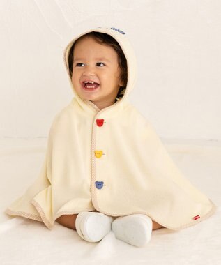 MIKI HOUSE HOT BISCUITS 【70-90cm】 顔ドン ワッフル素材 おでかけポンチョ アイボリー