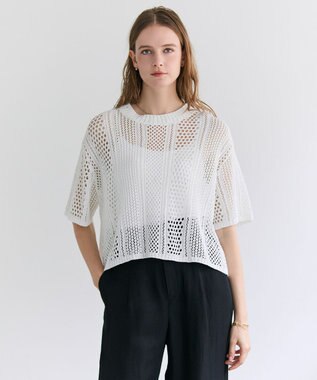 BEIGE， ATACAM / パターンメッシュ ハーフニット Ecru