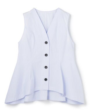 uncrave コットンクロスストライプ ペプラムジレブラウス サックスストライプ