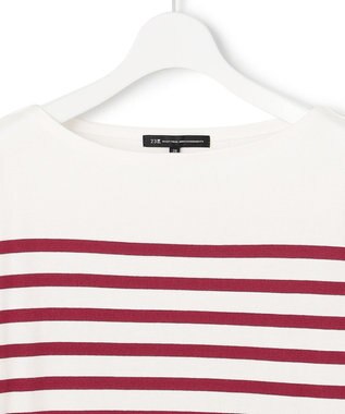 23区 L 【洗える】BUGIS シングルジャージー ボーダー カットソー オフホワイト×レッドボーダー