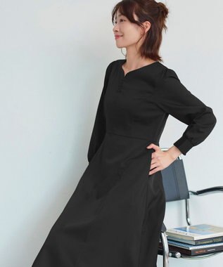 Tiaclasse 【セレモニー・洗える】ハートネックくるみ釦ワンピース ブラック
