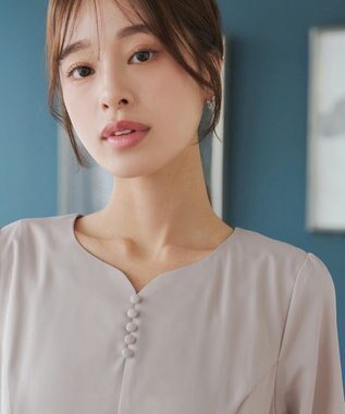 Tiaclasse 【セレモニー・洗える】ハートネックくるみ釦ワンピース グレージュ