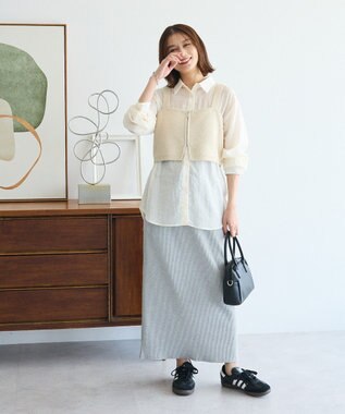 Green Parks ＳＥＴ２点ラメシャギービスチェ＋シャツ Ecru