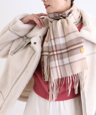 MOONBAT WEB限定【洗える】ミエル (miel) カシミヤ100％ チェックマフラー ベージュ