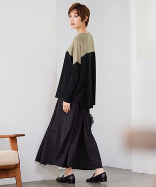 ICB 【洗える】 エステルメモリータフタ ロングスカート ブラック系