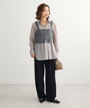 Green Parks ＳＥＴ２点ラメシャギービスチェ＋シャツ Charcoal Gray