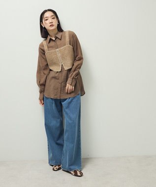 Green Parks ＳＥＴ２点ラメシャギービスチェ＋シャツ Brown