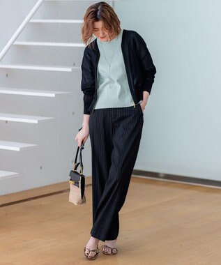 23区 【CLASSY.6月号掲載/洗える】リネンレーヨンストレッチ ワイドパンツ ブラックストライプ