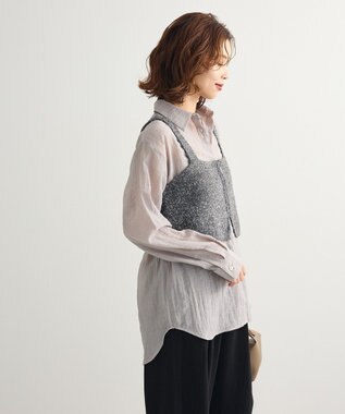 Green Parks ＳＥＴ２点ラメシャギービスチェ＋シャツ Charcoal Gray