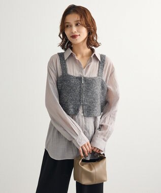 Green Parks ＳＥＴ２点ラメシャギービスチェ＋シャツ Charcoal Gray