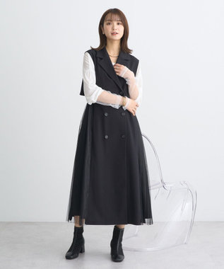 earth music&ecology サイドプリーツジレンチ ブラック