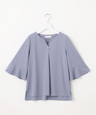 ANY SIS 【接触冷感・吸水速乾・UVケア】エアリードレープスムース 七分袖 ブラウス ブルー
