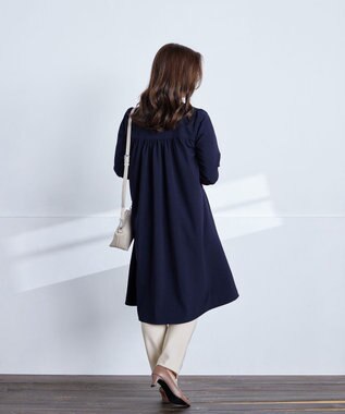 Tiaclasse L 【洗える】バックギャザーハートネックAラインワンピース ネイビー