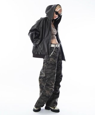 WEGO 【ユニセックス着用ITEM】PUフードブルゾン ブラウン