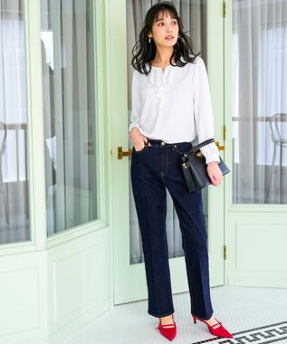 ANY SIS センタープレスセミフレア デニム ワンウォッシュ