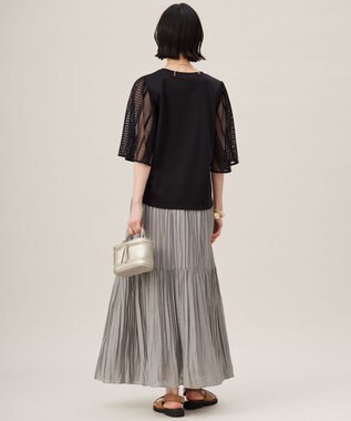 自由区 【洗える】レースエッジフレアスリーブ トップス ブラック