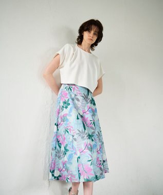 GRACE CONTINENTAL フルーツ刺繍フレアスカート ブルー