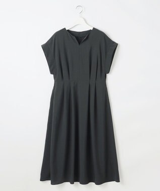 自由区 L 【17号サイズまで展開・カタログ掲載・UVカット・洗える】ウーステッドライク ワンピース ネイビー