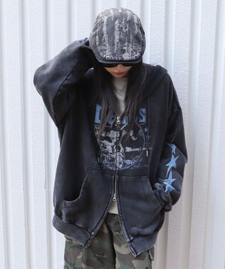 WEGO 【ユニセックス着用ITEM/MLサイズ展開】パウダーブリーチグラフィックZIPパーカー 柄3