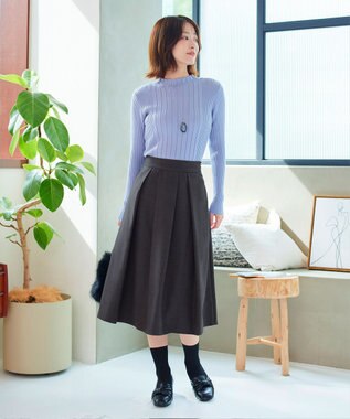 Tiaclasse 【新色追加・洗える】ウール調タックフレアスカート チャコールグレー