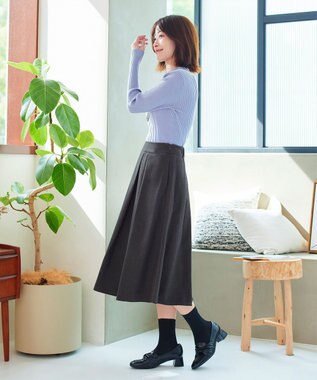 Tiaclasse 【新色追加・洗える】ウール調タックフレアスカート チャコールグレー