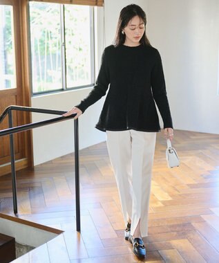 #Newans 【洗える】フレアシルエットチュニックニット ブラック系