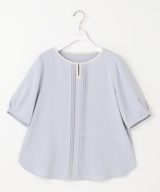 ANY SIS S 【洗える】フロントタックバイカラー ブラウス ライトブルー×アイボリー