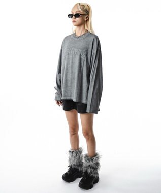 WEGO 【ユニセックス着用ITEM/MLサイズ展開】コールドダイダメージアップリケT（LS） グレー