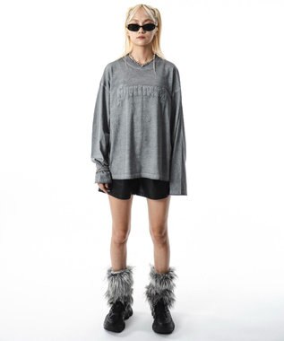 WEGO 【ユニセックス着用ITEM/MLサイズ展開】コールドダイダメージアップリケT（LS） グレー