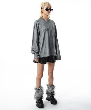 WEGO 【ユニセックス着用ITEM/MLサイズ展開】コールドダイダメージアップリケT（LS） グレー