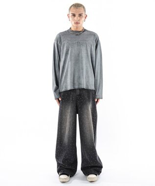 WEGO 【ユニセックス着用ITEM/MLサイズ展開】コールドダイダメージアップリケT（LS） グレー