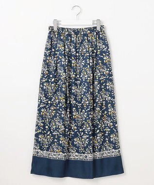 自由区 S 【ウエストゴム・洗える】ERICAパネルプリント スカート リッツブルー系