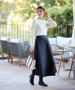 Tiaclasse L 【洗える】肩ボタンケーブルニットトップス オフホワイト