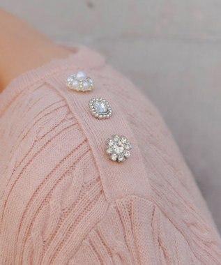 Tiaclasse L 【洗える】肩ボタンケーブルニットトップス ピンク